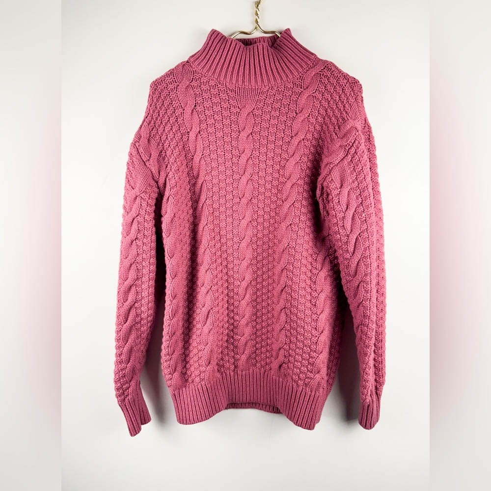 Aritzia Wilfred XS Wool Cable Knit Sweater Women's Pink Oversized Turtleneck